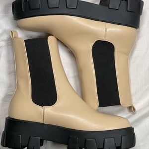 Miss Lola “Haylee” Cream and black platform boots